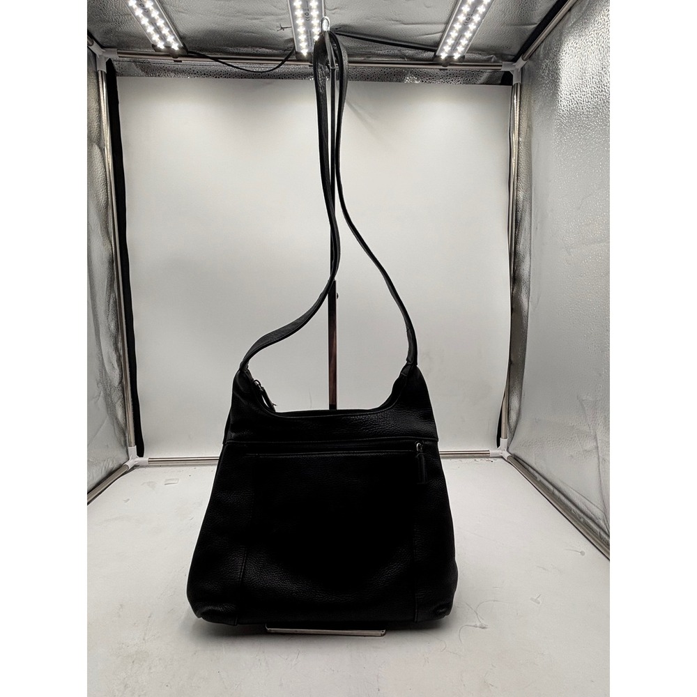 Tignanello Black Pebbled Leather Crossbody Bag Adjustable Strap Zip Pocket